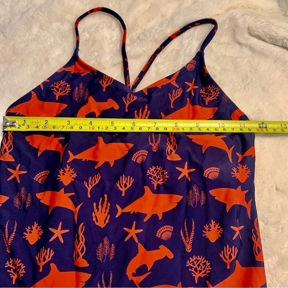 NWT Girls Swimsuit Sz 12 (Girls) One-Piece Dark Blue Red Shark Ocean Pattern